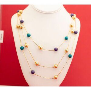 Vintage Boho Multicolor Gold Tone Multi-Strand Necklace 30 Inches - O16